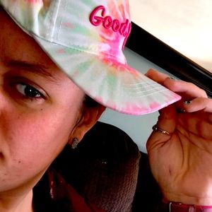 “Good Vibes” Pink/White Tye-Dye Adjustable Hat